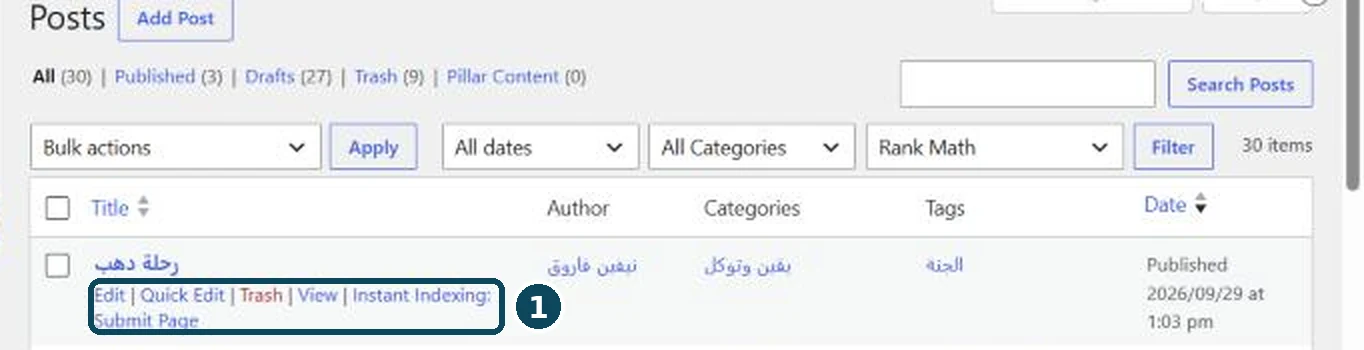 The links that appear under a post title
